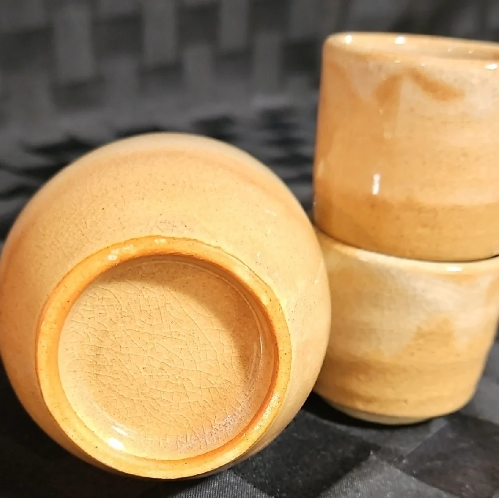 Japanese Hagi Ware Ceramic Sake Set - Signed Studio Pottery Tokkuri & 2 Cups